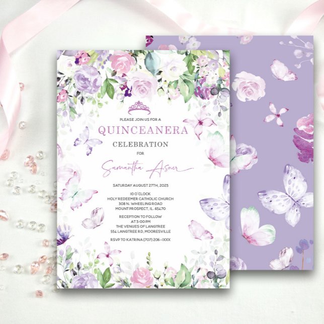Lavendel Fjäril Tematisk Quinceanera Inbjudningar (Skapare uppladdad)