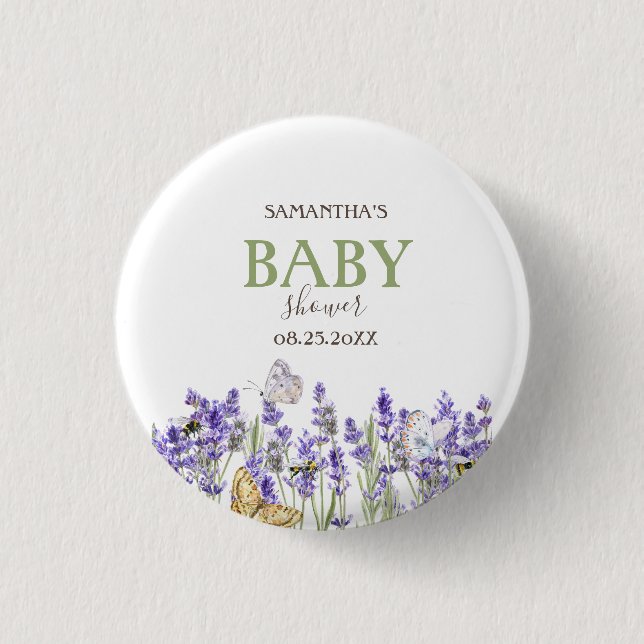 Lavendel Fjärilar Botanisk Bebis Shower   Knapp (Framsida)