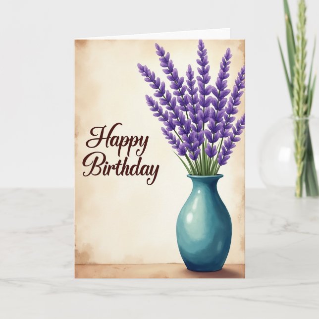 Lavendel Födelsedagsblomsterkort Kort (Framsida)