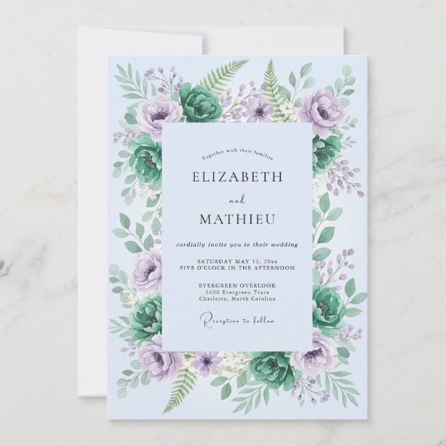 Lavendel Frodig Skog Bröllop Inbjudningar (Framsida)