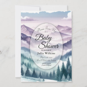 Lavendel Frost i Alpin Dimma Baby Shower Inbjudningar