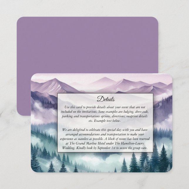 Lavendel Frost i Alpin Dimma Bröllop Tilläggskort (Fram/baksida)