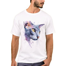 Lavendel Geometrisk Akvarell Katt Ansikte Konst