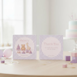Lavendel Gingham 1-årsfirande Tack Kort