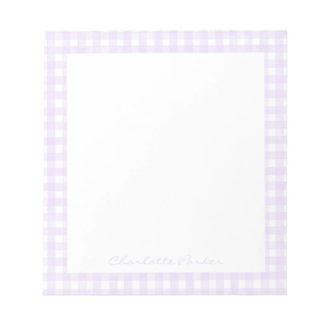 Lavendel Gingham Anpassat Namn Anteckningsblock (Framsida)