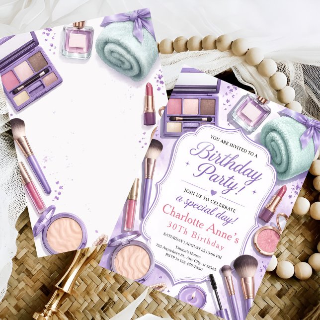 Lavendel Glamör Makeup Födelsedag Inbjudningar (Skapare uppladdad)