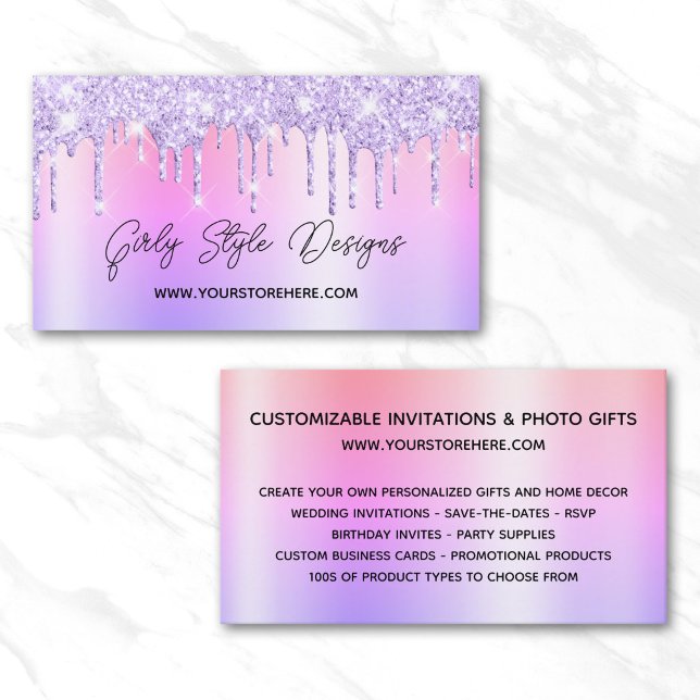 Lavendel Glitterdroppar Multi Ombre Webbutik Visitkort (Lavender Glitter Drips Multi Ombre Online Store Business Card)