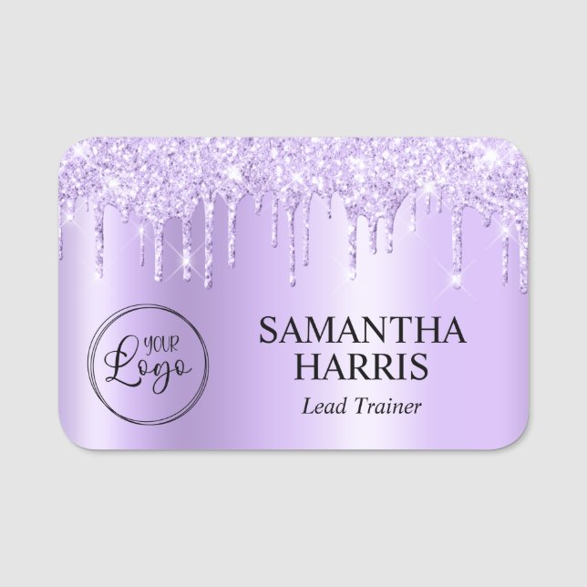 Lavendel Glitterdroppar Shimmer Namnbricka (Framsida)