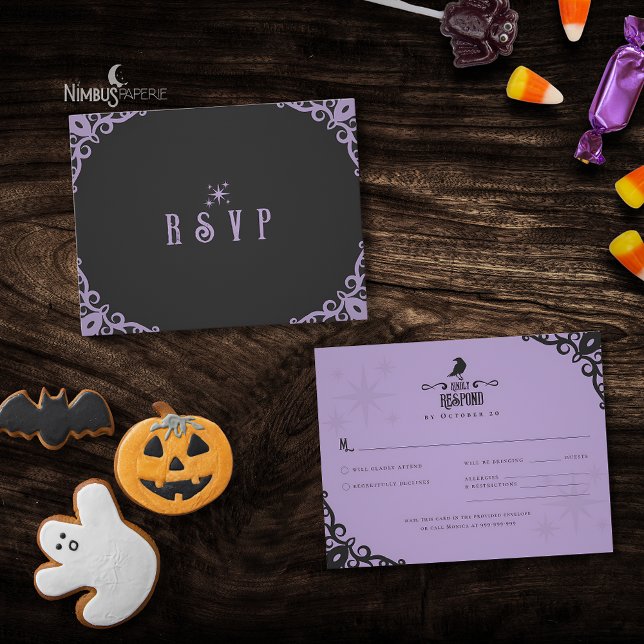 Lavendel gotisk häxig Halloween RSVP-kort OSA Kort (Skapare uppladdad)