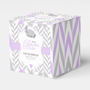 Lavendel grå elefantbaby shower 2 för vit presentaskar