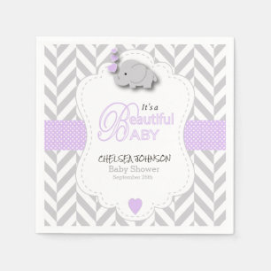 Lavendel grå elefantbaby shower för vit pappersservett