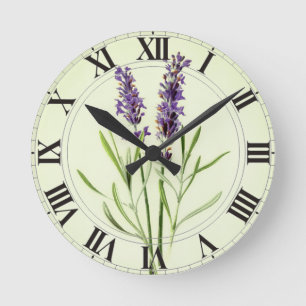 Lavendel gröna botaniska Clockface Rund Klocka