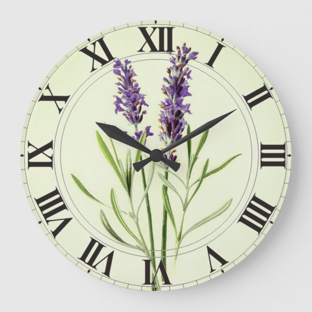 Lavendel gröna botaniska Clockface Rund Klocka (Framsida)