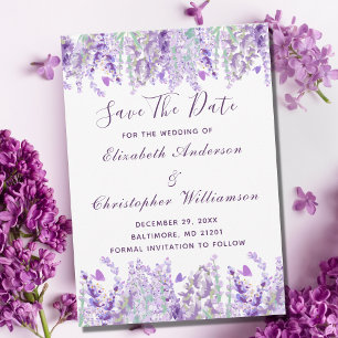 Lavendel Grönska Blommig Akvarell Formell Elegant Spara Datumet