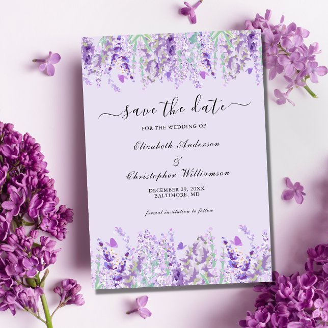 Lavendel Grönska Blommig Akvarell Formell Elegant Spara Datumet (Skapare uppladdad)