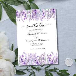 Lavendel Grönska Blommig Botanisk Elegant Bröllop Spara Datumet