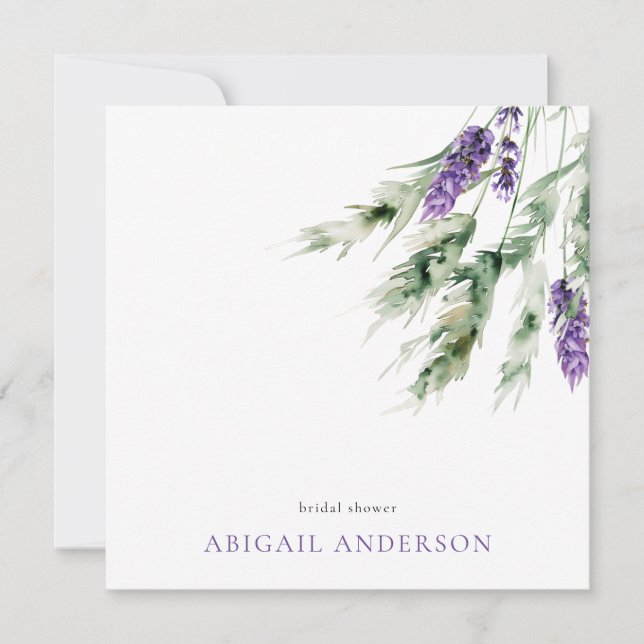 Lavendel & Grönska Minimalistisk Fyrkantig Dusch Inbjudningar (Framsida)