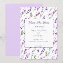 Lavendel & Grönt Akvarell Spara Datum Bröllop