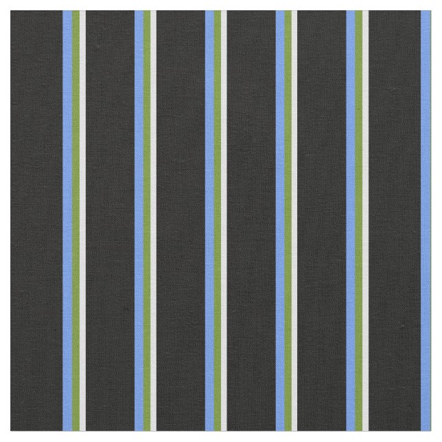 Lavendel, Grönt, Cornblomma Blue & Black Linjer Tyg (Närbild)
