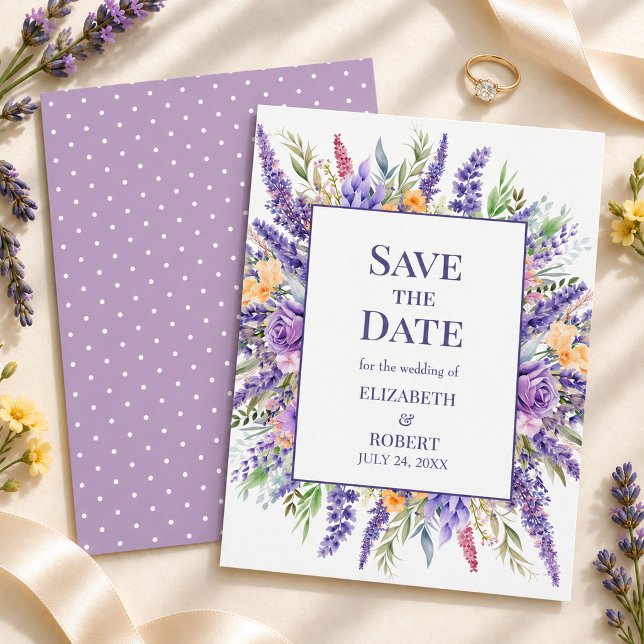 Lavendel Gul Vildblomma Spara Datumet Inbjudningar (Lavender Lilac Watercolor Wildflower Save The Date Invitation
)