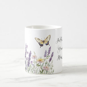 Lavendel Gula Blommor Fjäril Kaffemugg