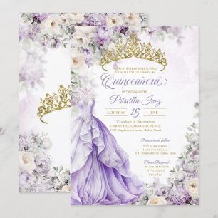 Lavendel Guld Elegant Klänning Princess Quinceañer Inbjudningar