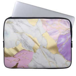 Lavendel & Guld Marmor Luxe Laptop Fodral