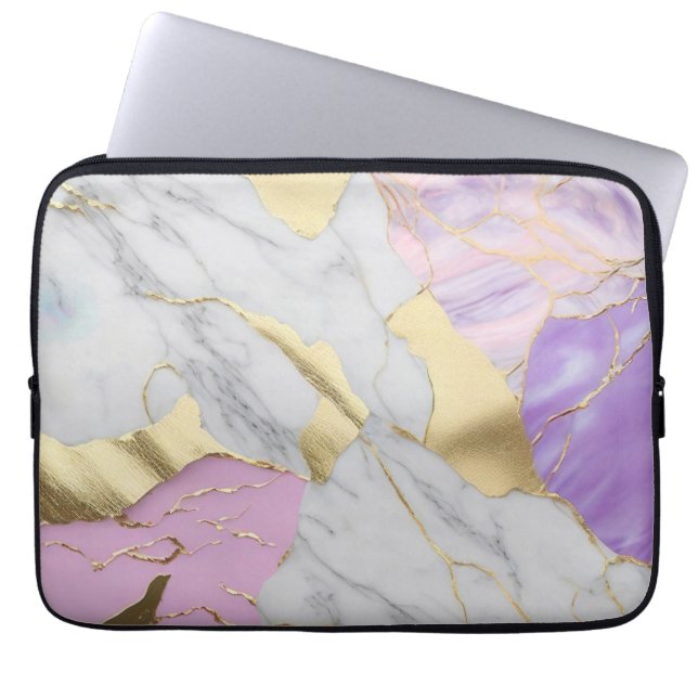 Lavendel & Guld Marmor Luxe Laptop Fodral (Framsidan)