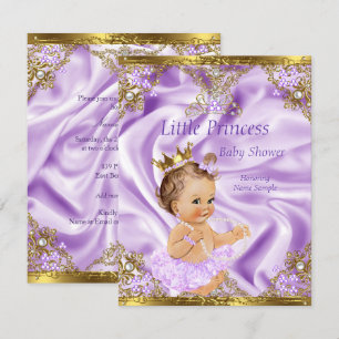 Lavendel Guld Prinsessa Barnkalas Brunett Flicka Inbjudningar