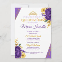 Lavendel & Guld Quinceañera-inbjudan