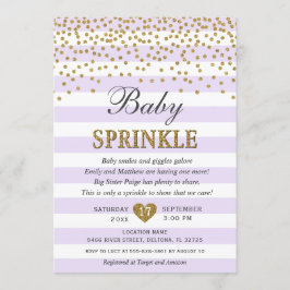 Lavendel Guld Rand Konfetti Baby Flicka Sprinkle Inbjudningar