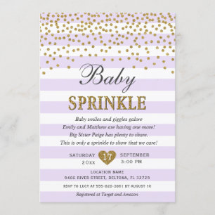 Lavendel Guld Rand Konfetti Baby Flicka Sprinkle Inbjudningar