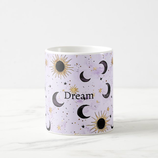 Lavendel Guld Svart Sol Måne Kaffemugg (Center)