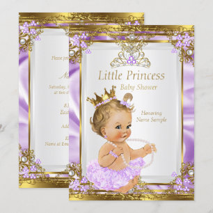 Lavendel Guld Vit Prinsessa Bebisdopp Blond Inbjudningar