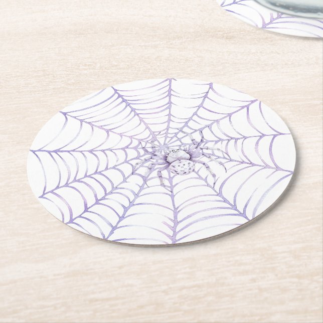Lavendel Halloween Spindel på nätet Underlägg Papper Rund (Vinklad)