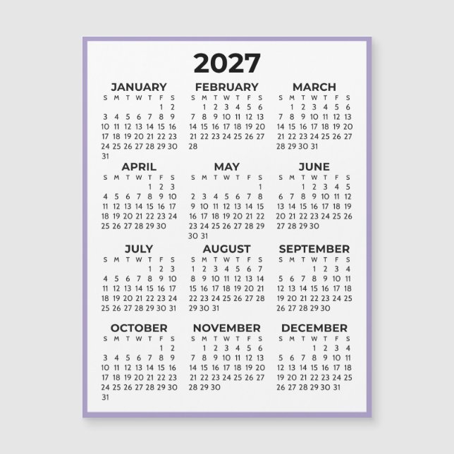 Lavendel Heldårsvy 2027 Magnetkalender (Framsida)