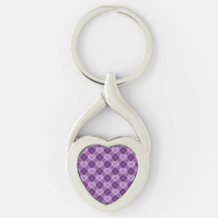 Lavendel Hjärtan Lila Diamant Argyle Mönster Twisted Heart Silverfärgad Nyckelring