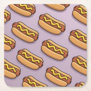 Lavendel Hot Dogs Coaster Set Underlägg Papper Kvadrat