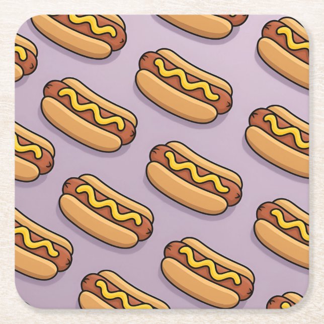 Lavendel Hot Dogs Coaster Set Underlägg Papper Kvadrat (Framsidan)