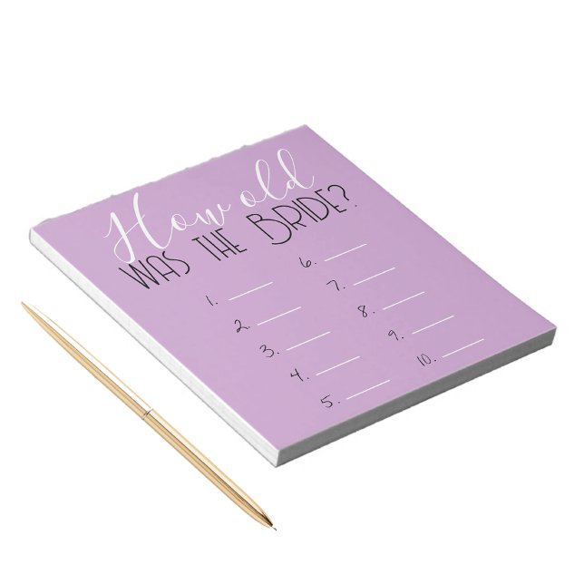 Lavendel Hur Gammal Var Bruden Spel Svar Blad Anteckningsblock (Light Purple Lavender How Old Was the Bride - Bridal Shower Game Answer Sheets Pack of 40)