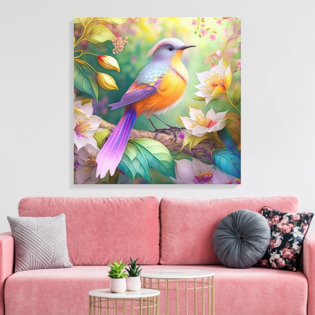 Lavendel Huvud Orange Bröst Fantasi Fågel Canvastryck (Insitu (Vardagsrum))