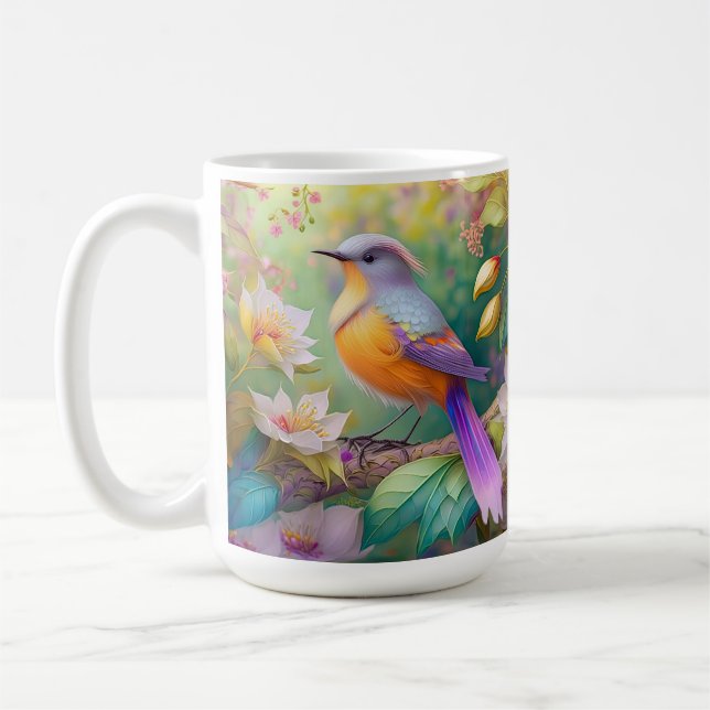 Lavendel Huvud Orange Bröst Fantasi Fågel Kaffemugg (Vänster)