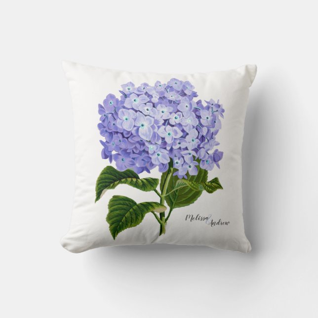 Lavendel Hydrangea Botanisk Blommig Personlig Kudde (Framsida)
