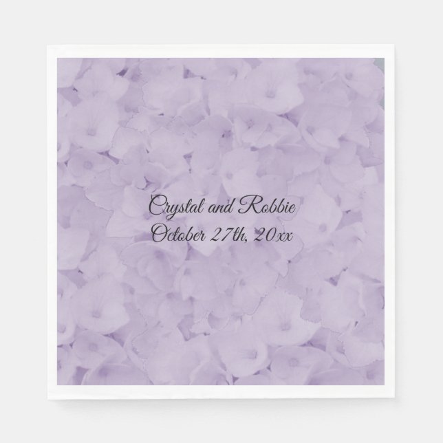 Lavendel Hydrangea Bröllops Servetter Av Papper (Framsidan)