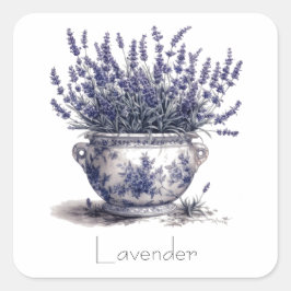 Lavendel i Delft Blå  Fyrkantigt Klistermärke