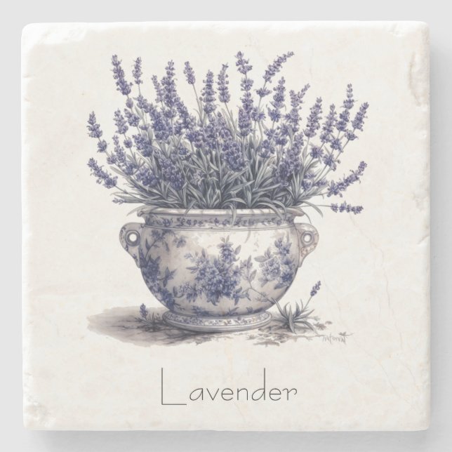 Lavendel i Delft Blått anpassningsbart  Stenunderlägg (Framsidan)