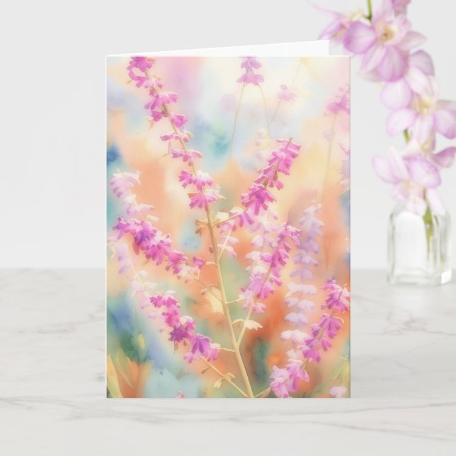 Lavendel i rosa blomsterkonst Notkort Kort (Orkide)