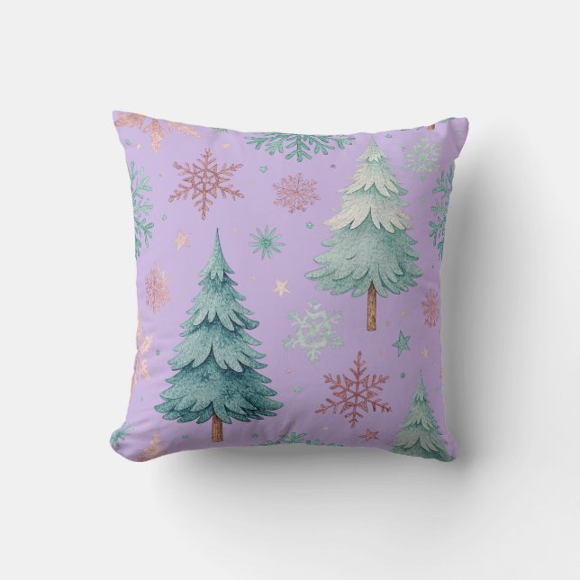 Lavendel julgran och snöflinga kastkudde kudde (Framsida)