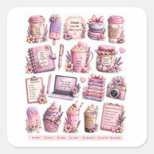 Lavendel Kawaii Kaffe & Godis Klistermärken