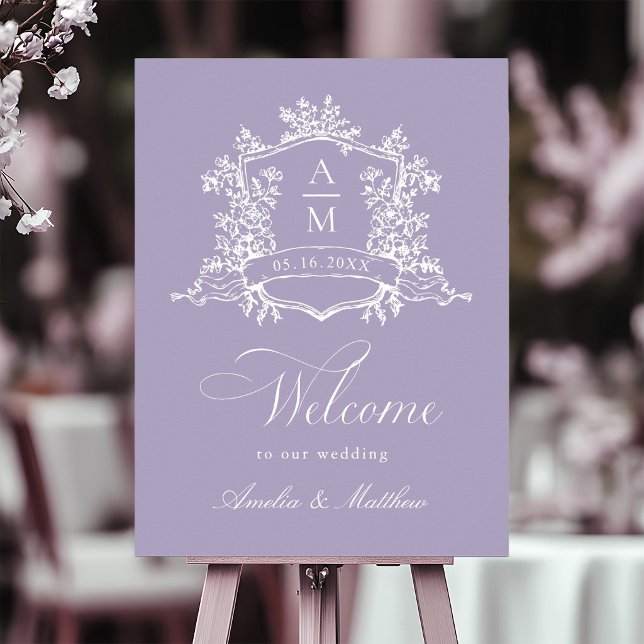 Lavendel Klassisk Blommig Kam Wedding Välkommen Poster (Skapare uppladdad)